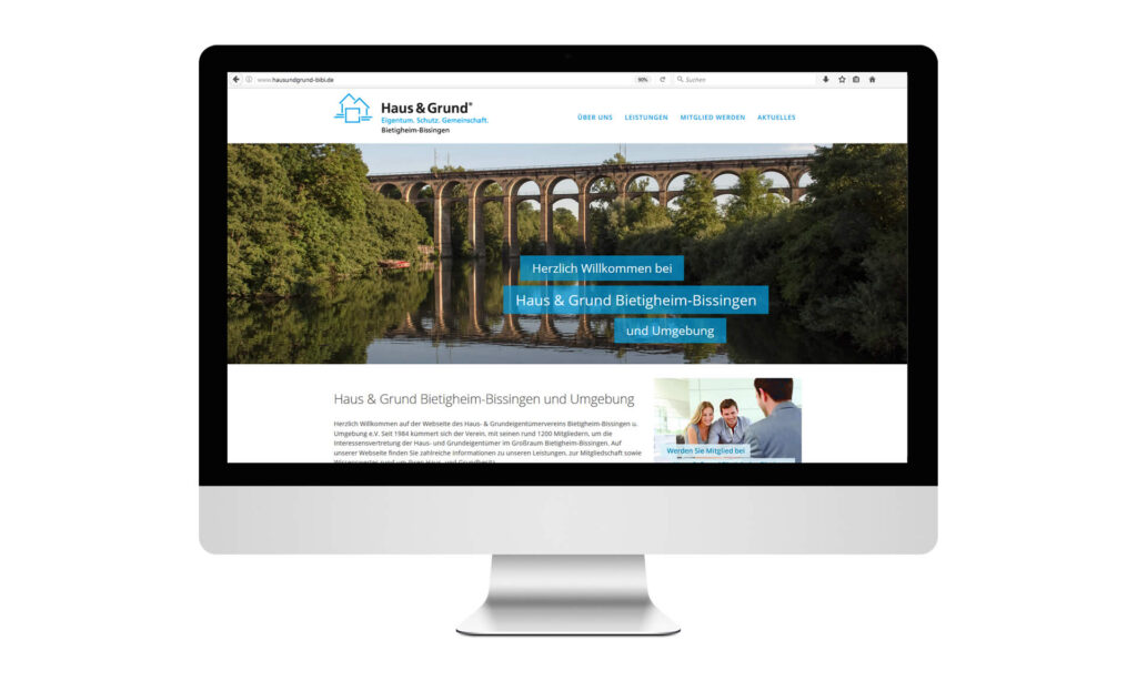 Bildschirm mit Webseite von Haus und Grund Bietigheim-Bissingen